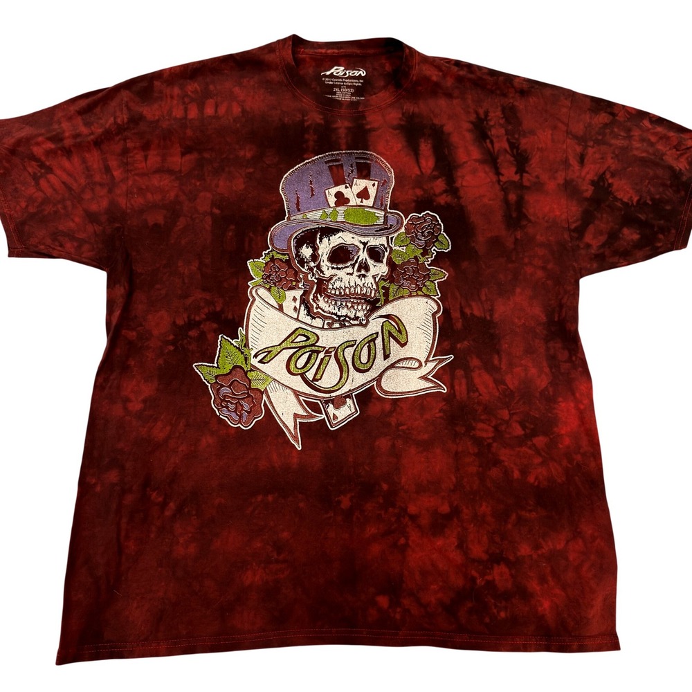 Poison Band Shirt Mens 2XL Red Tie Dye Skull Dragging The Cat Across America 87